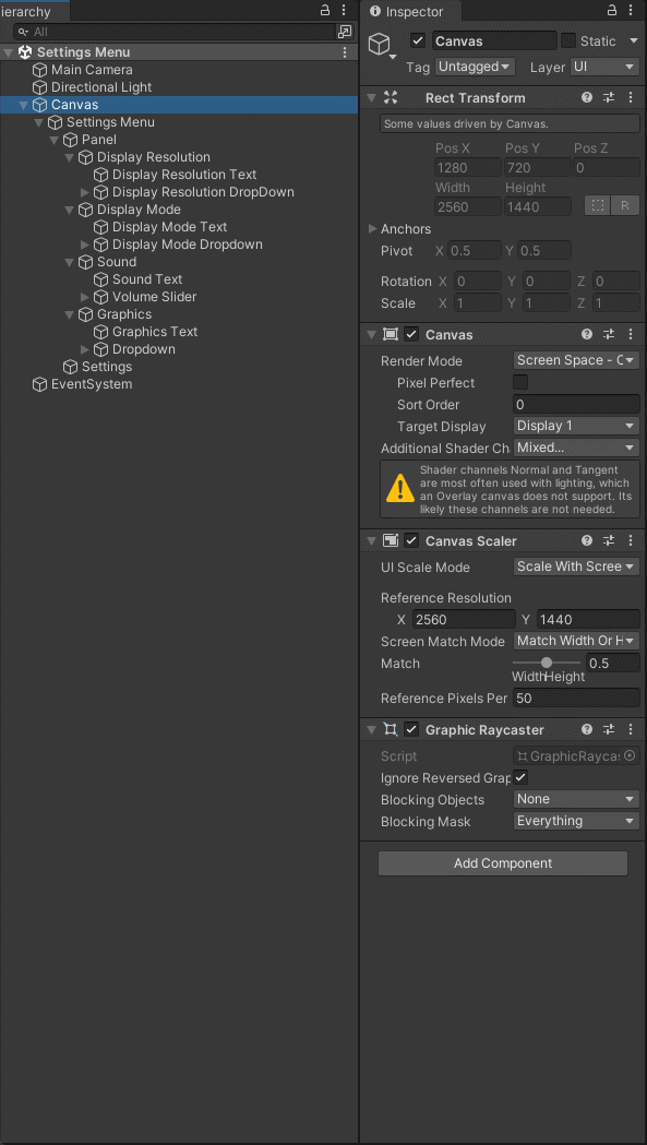 SETTINGS MENU in Unity 